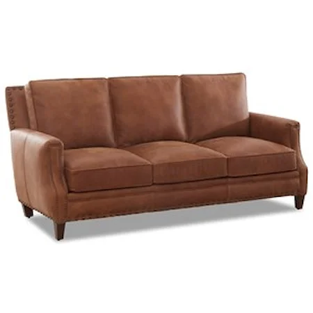 Transitional Leather Sofa with Nail Head Trim